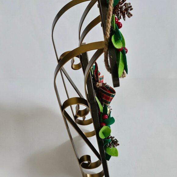 Trees Shaped Wood Christmas Sled With Holly And Berry Wreath And Bells - Picture 5 of 11